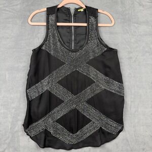 Gianni Bini Black Beaded Geometric Sequin‎ Tank Top Blouse Shirt Women M